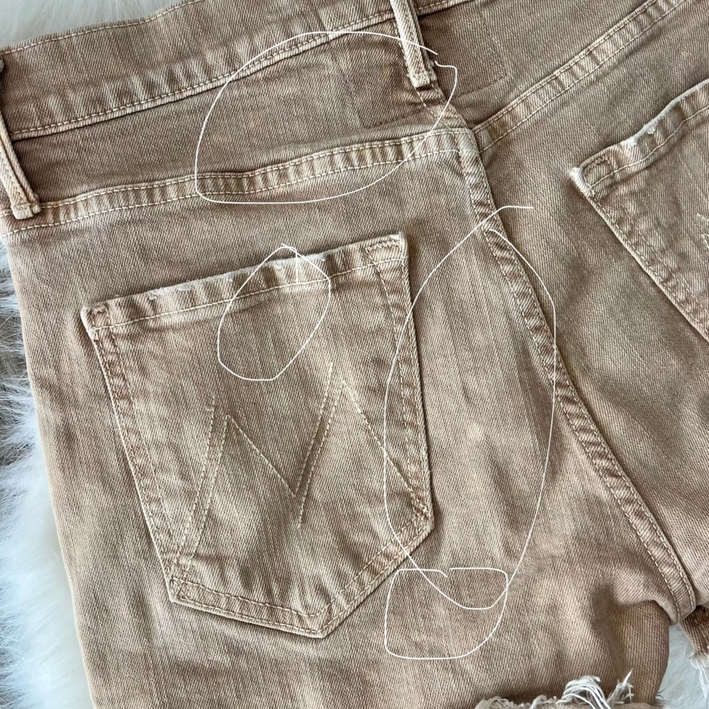 Mother high rise frayed hem tan denim shorts - Picture 5 of 6